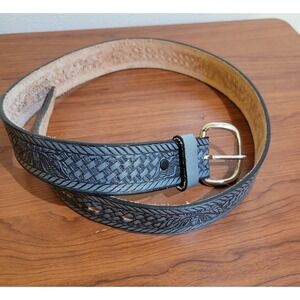 Brushy Creek‎ Belt Size 34 Gray Embossed Leather Cowhide Western USA